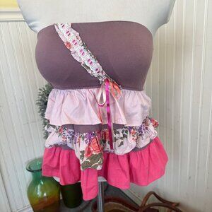 Erva Doce M Strapless Ruffle Dress With Floral & Ribbon Accents
